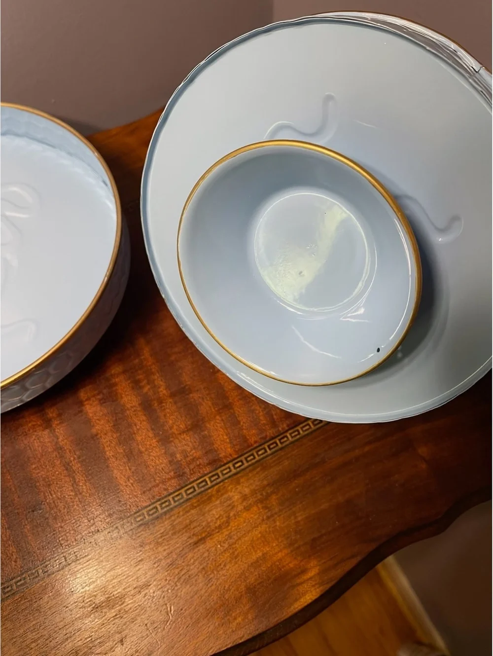 Set of 2 Trinket Trays Blue Metal w/Bow Accents Decor